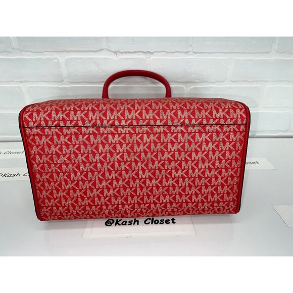 Michael Kors duffle bag satchel jet set travel purse MK signature bright red mlt - Picture 5 of 8
